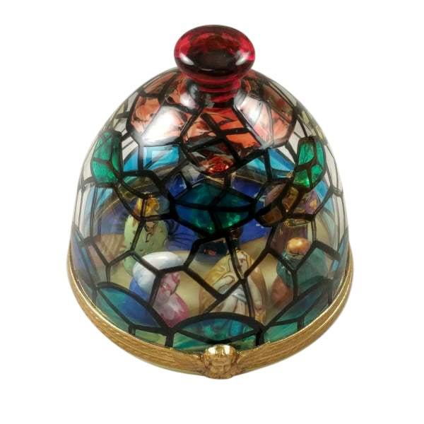 Stained Glass Dome with Nativity Inside Porcelain Limoges nativity French Trinket Box