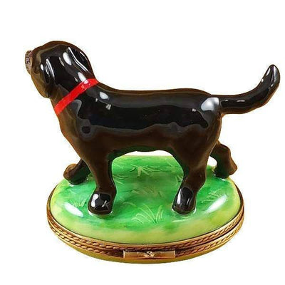 Standing Black Labrador Figurine Porcelain Limoges dog French Trinket Box