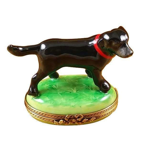 Standing Black Labrador Figurine Porcelain Limoges dog French Trinket Box