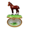 Standing Mini Horse with a Removable Brass Horseshoe Porcelain Limoges farm wild animals French Trinket Box