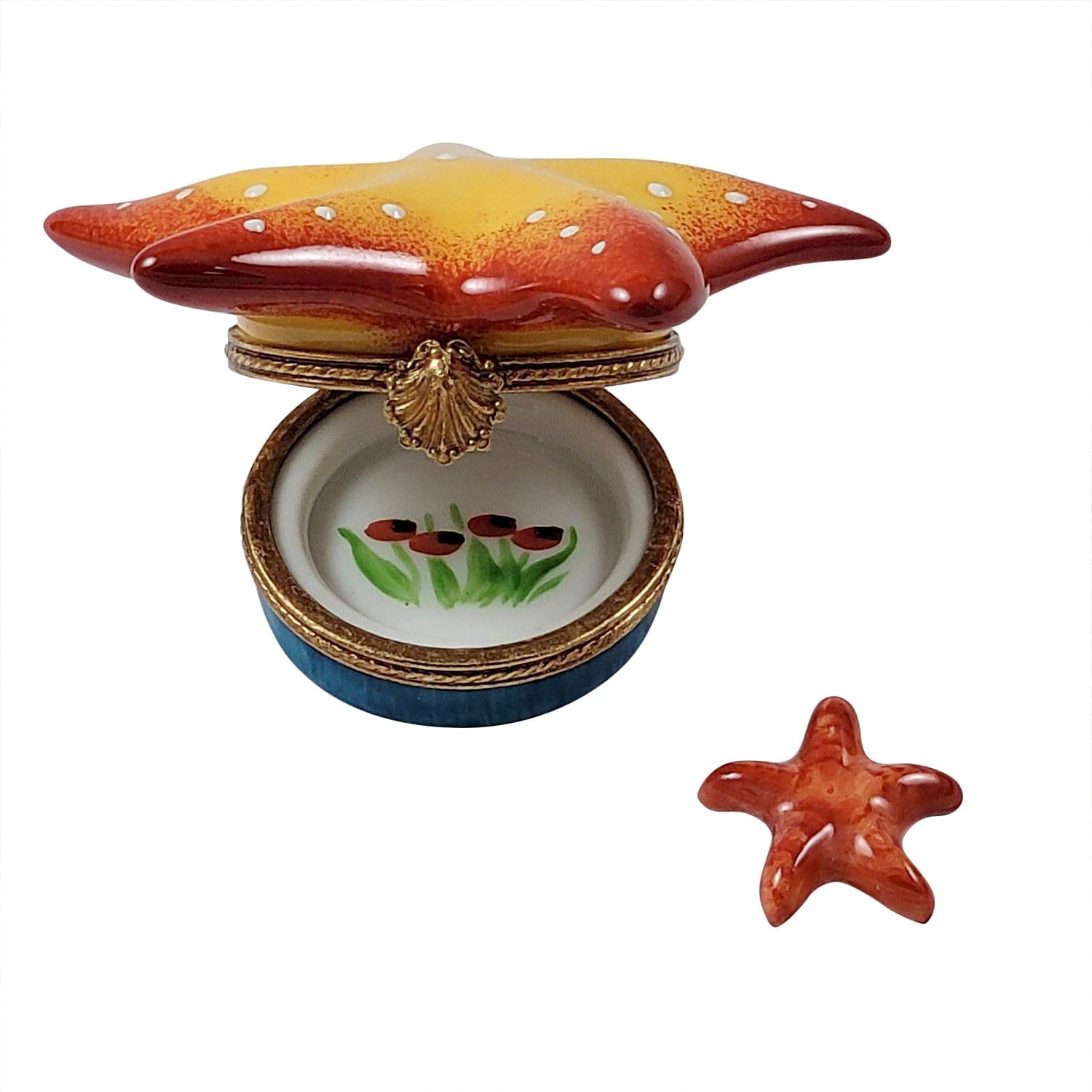 StarFish with Star fish Porcelain Limoges beach ocean travel French Trinket Box