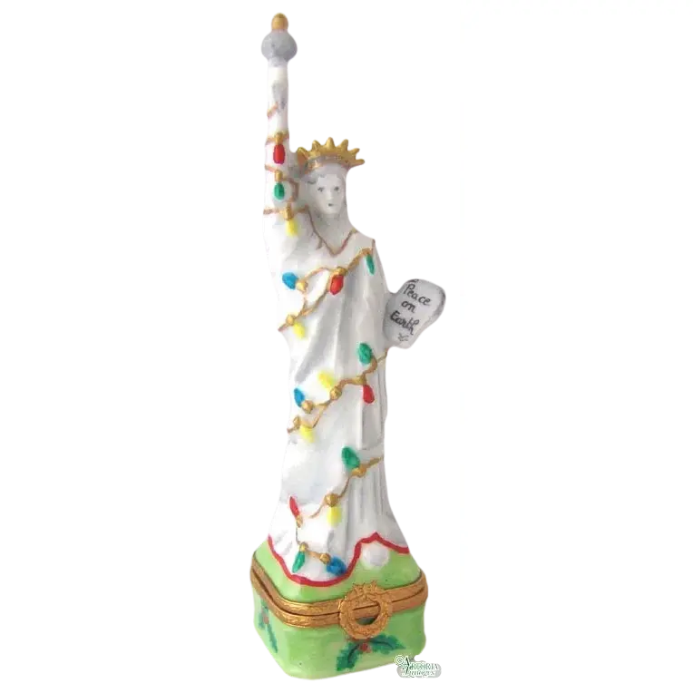Statue Of Liberty: Christmas Porcelain Limoges monuments united states xmas theme French Trinket Box