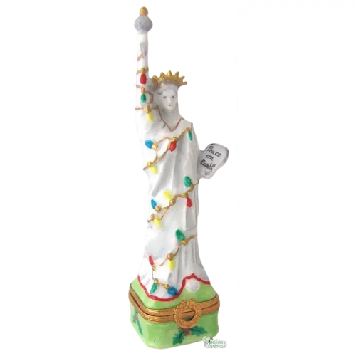 Statue Of Liberty: Christmas Porcelain Limoges monuments united states xmas theme French Trinket Box