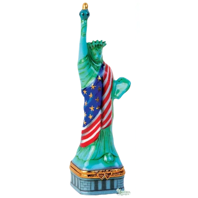 Statue Of Liberty w Fl Porcelain Limoges monuments united states French Trinket Box