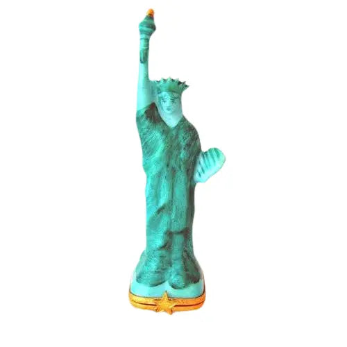 Statue Of Liberty:Green-Blue Porcelain Limoges monuments united states French Trinket Box