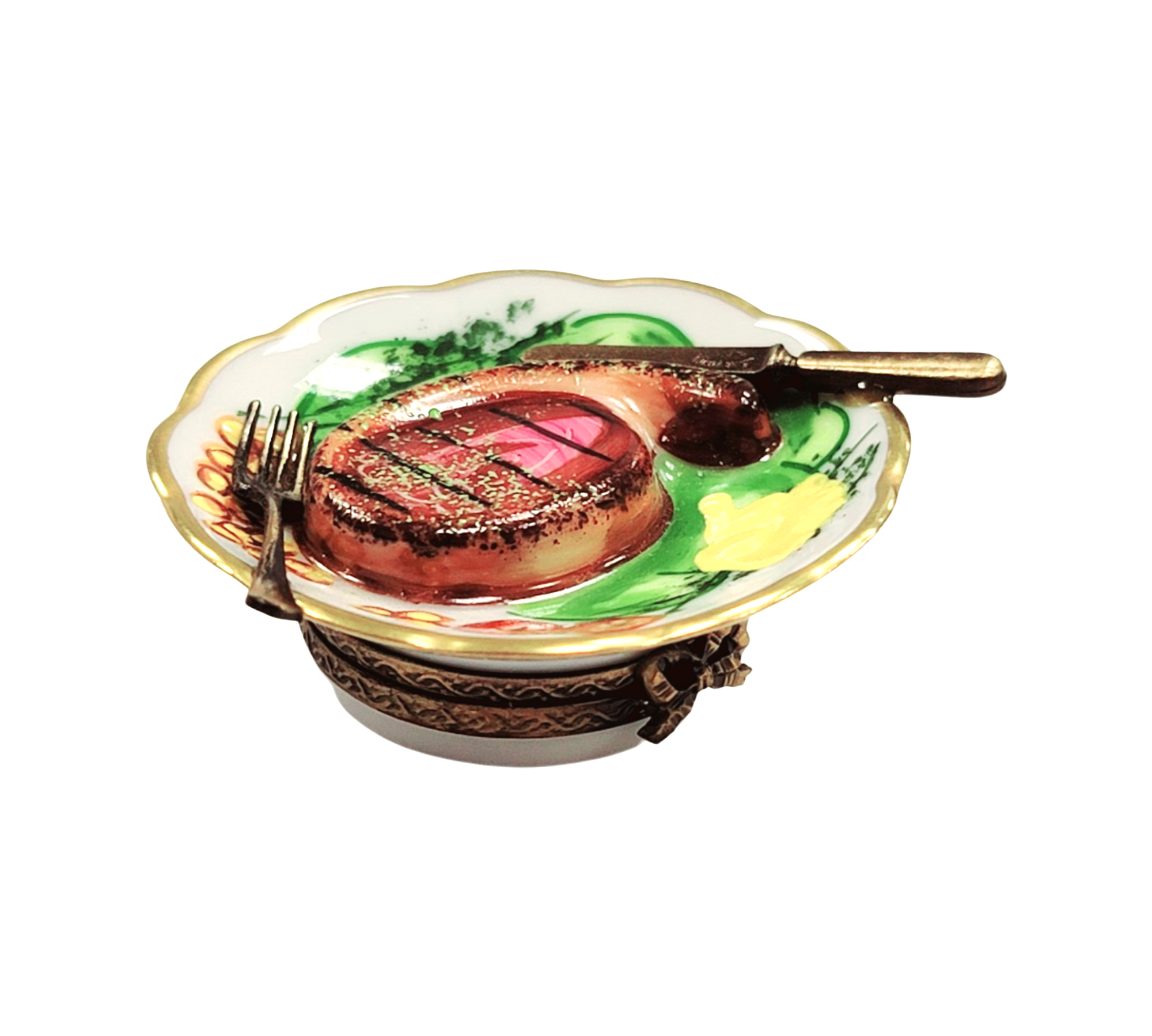 Steak Dinner Limoges Box Figurine Porcelain Limoges Food French Trinket Box