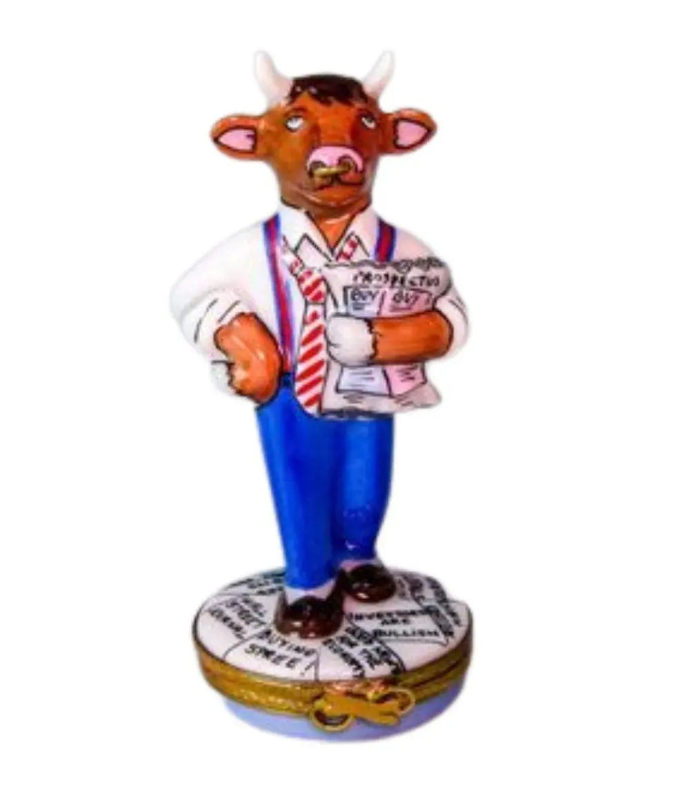 Stock Market Bull Cow Porcelain Limoges wild professional limoges boxes French Trinket Box