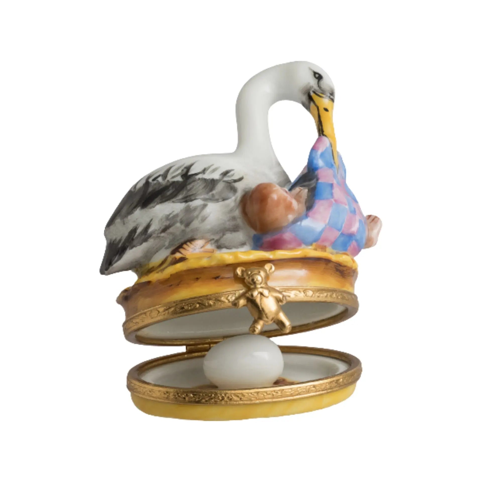 Stork w Baby Porcelain Limoges baby figurines baby gift French Trinket Box