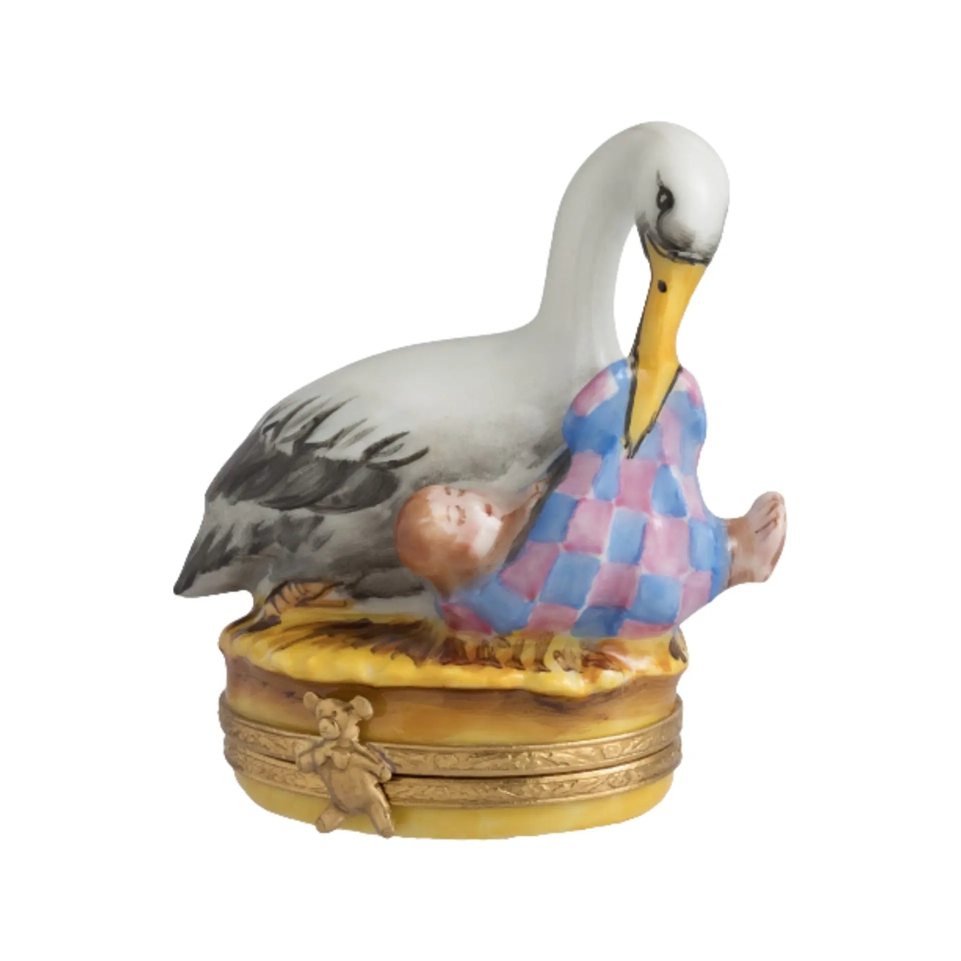Stork w Baby Porcelain Limoges baby figurines baby gift French Trinket Box