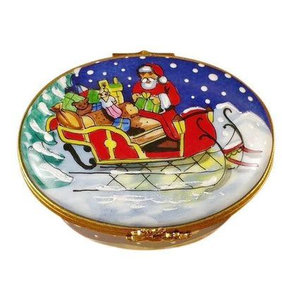 Studio Collection - Santa in Sleigh Porcelain Limoges santa claus French Trinket Box