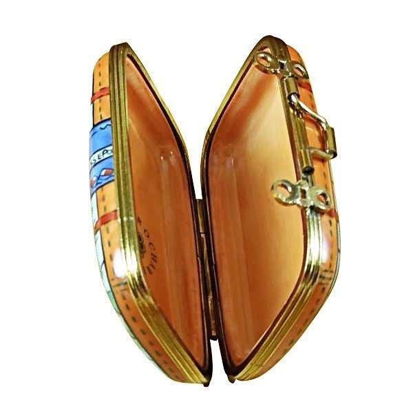 Suitcase with Maps Porcelain Limoges travel French Trinket Box