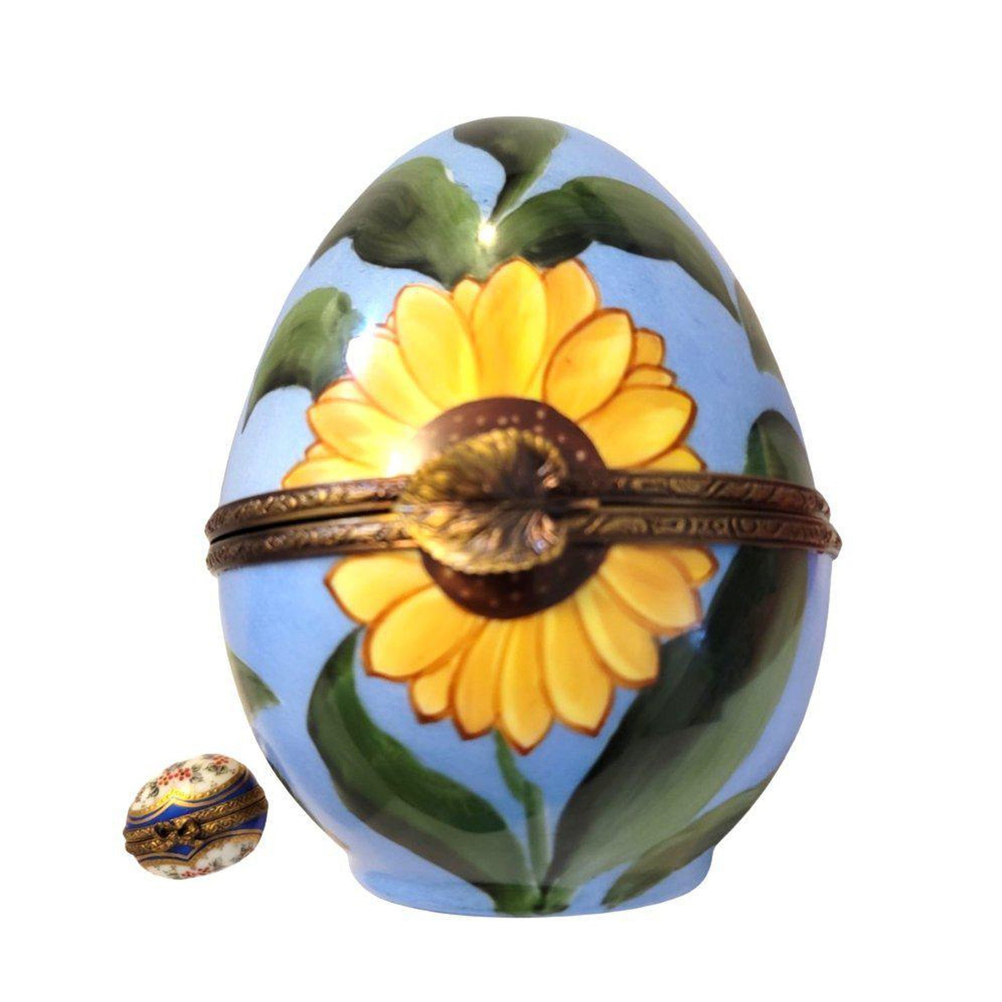 Sunflower Daisy Decorative Egg Porcelain Limoges egg garden French Trinket Box