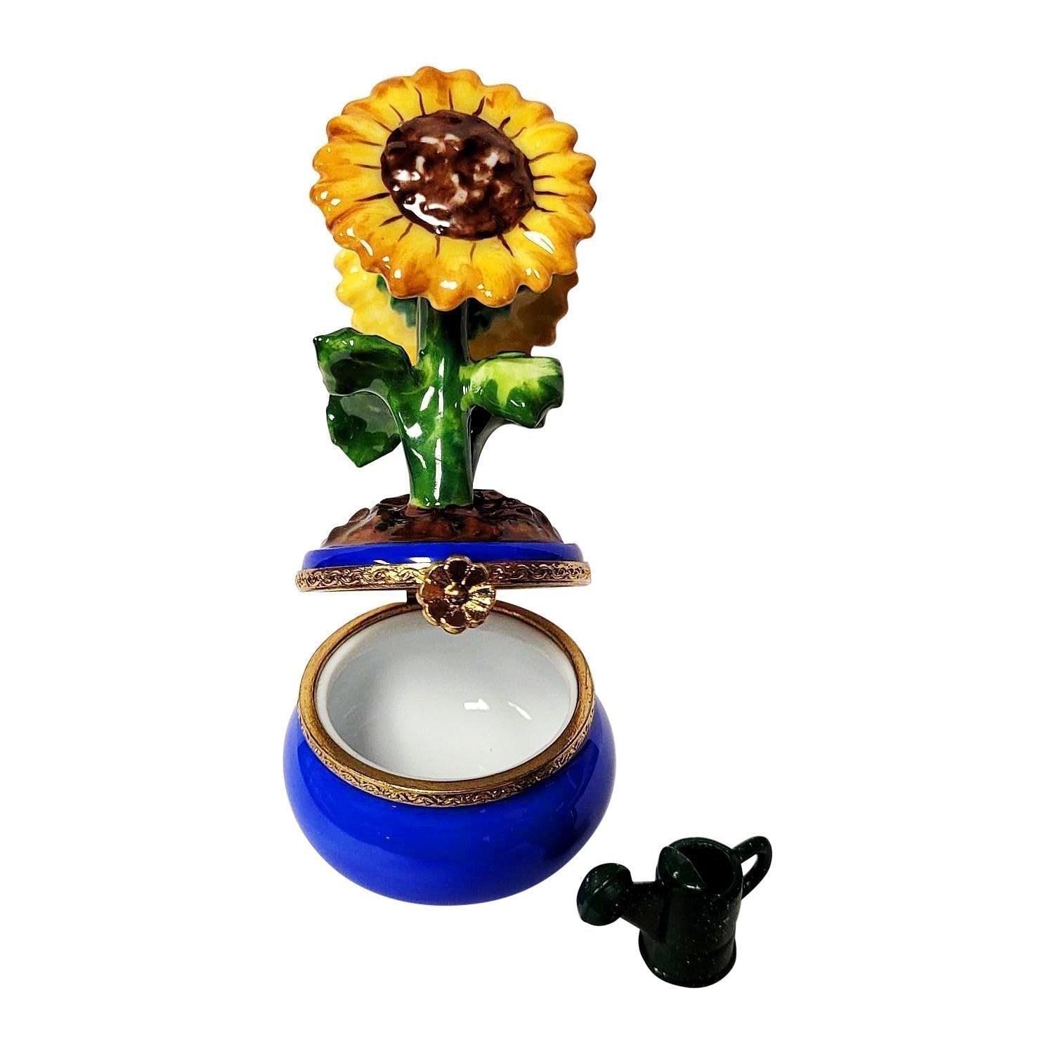 Sunflowers in a Pot with Removable Watering Can Porcelain Limoges garden flowers French Trinket Box