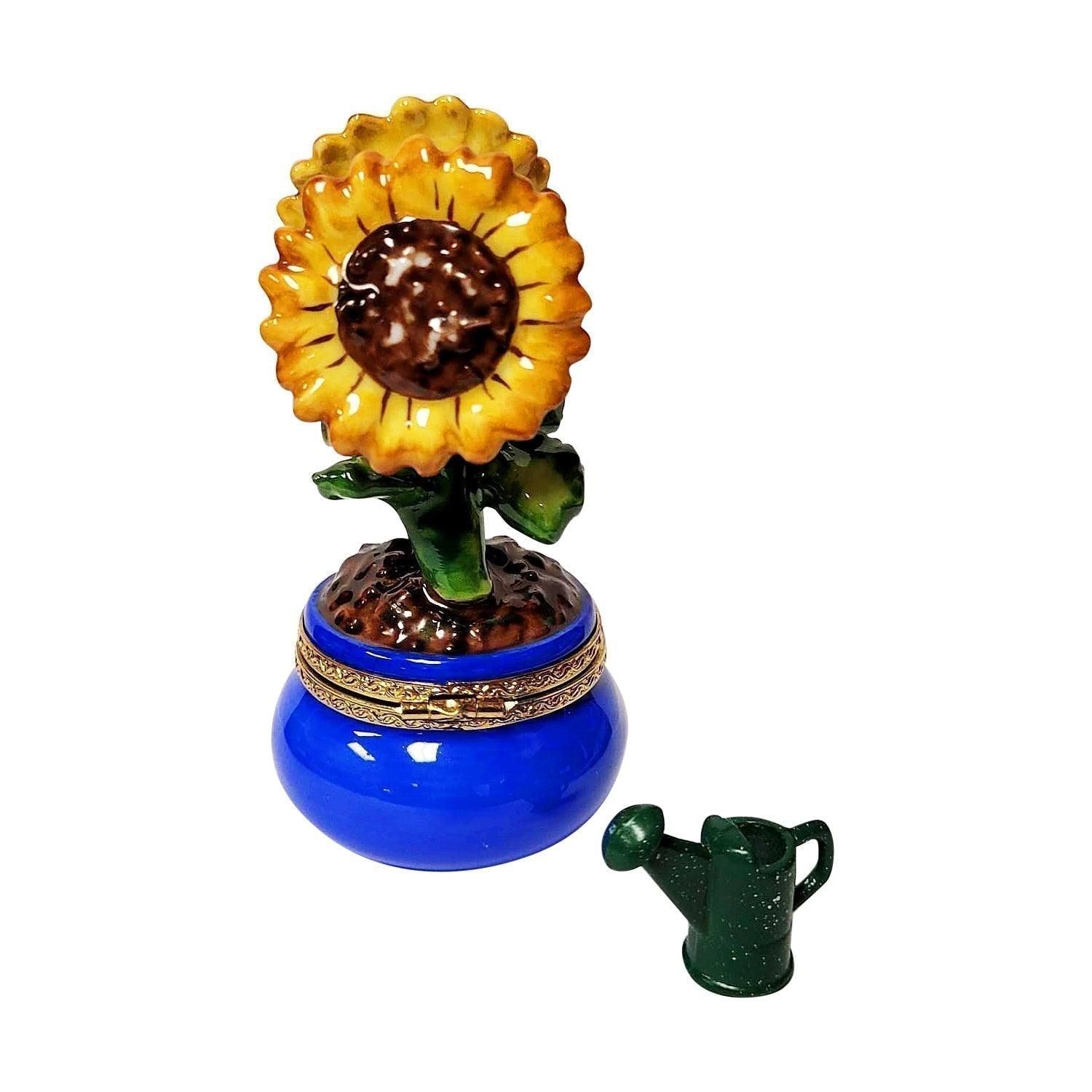 Sunflowers in a Pot with Removable Watering Can Porcelain Limoges garden flowers French Trinket Box