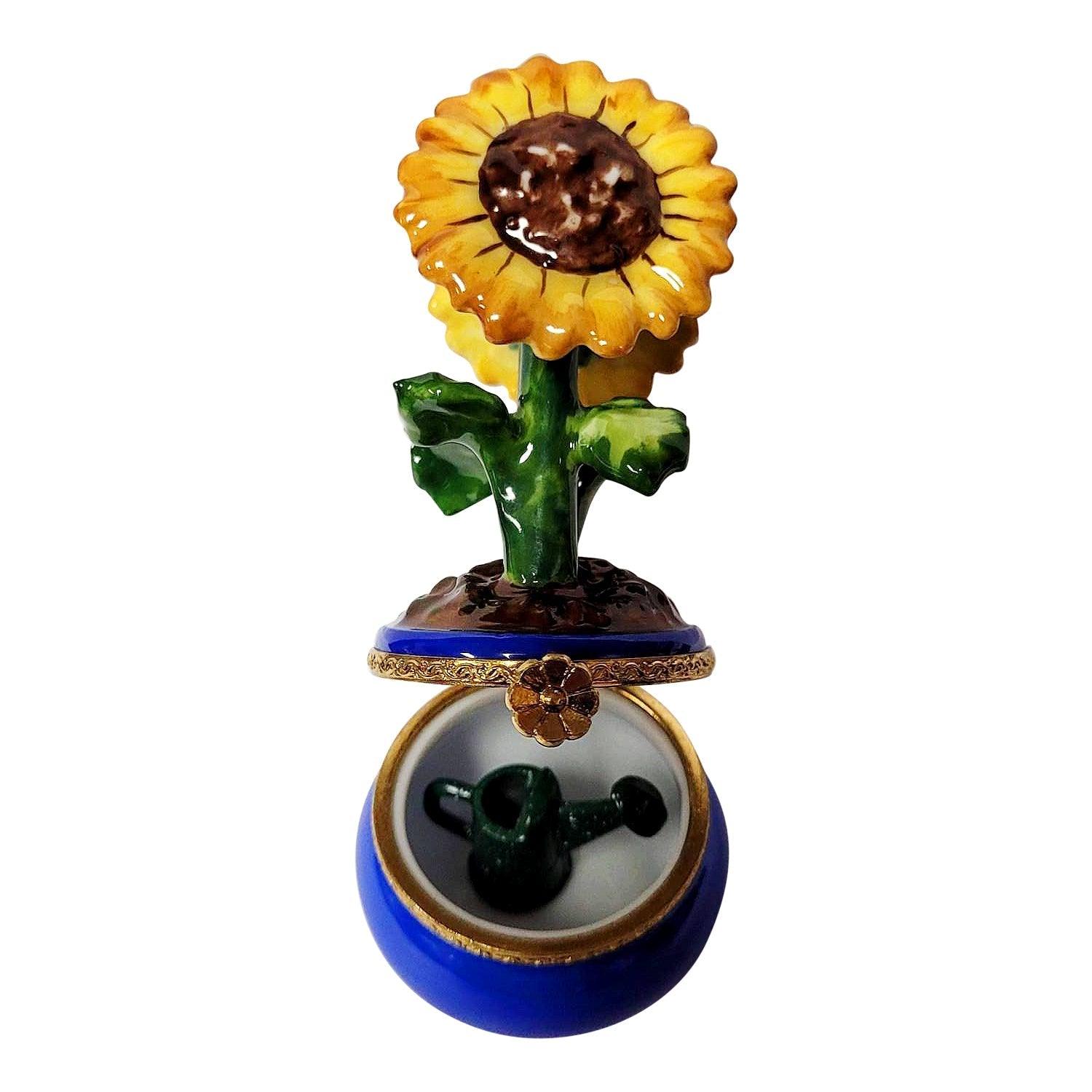 Sunflowers in a Pot with Removable Watering Can Porcelain Limoges garden flowers French Trinket Box
