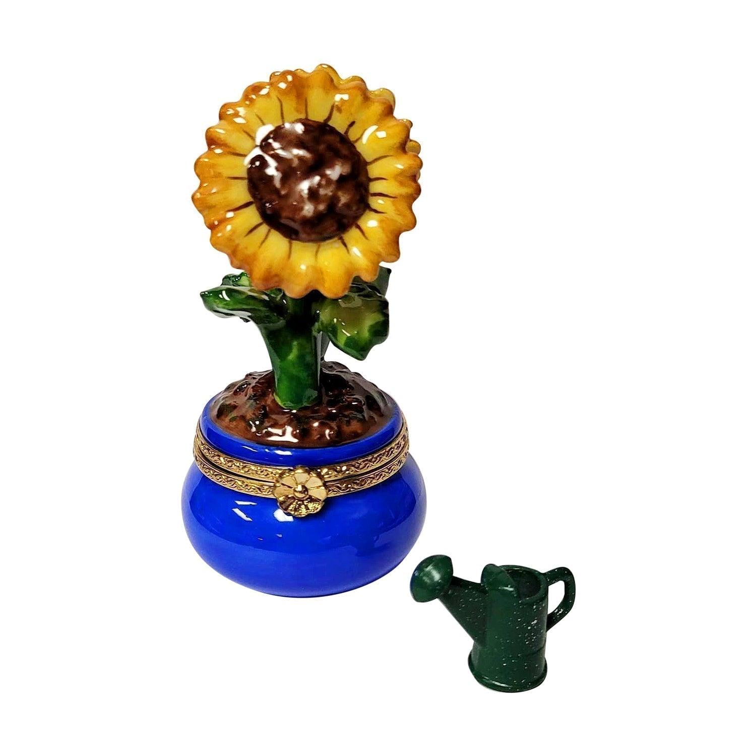 Sunflowers in a Pot with Removable Watering Can Porcelain Limoges garden flowers French Trinket Box
