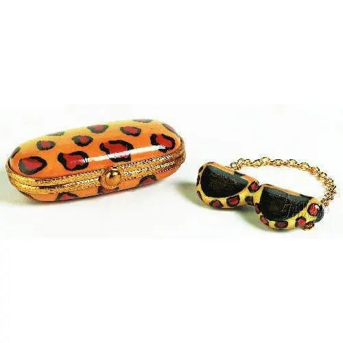 Sunglasses In Case: Leopard Porcelain Limoges fashion French Trinket Box