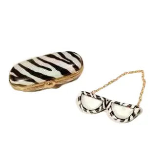 Sunglasses In Case: Zebra Porcelain Limoges fashion French Trinket Box