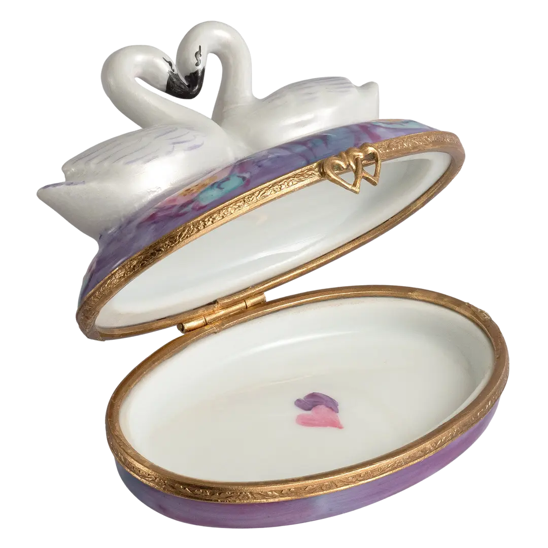 Swans In Love Porcelain Limoges bird birds French Trinket Box