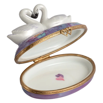Swans In Love Porcelain Limoges bird birds French Trinket Box