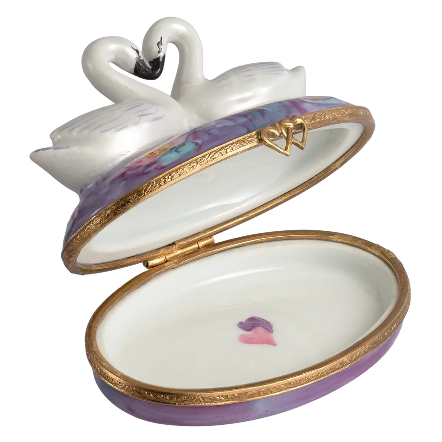 Swans In Love Porcelain Limoges bird birds French Trinket Box