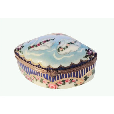 Swans and Roses Limoges Box Porcelain Limoges traditional special occasions bird wedding French Trinket Box