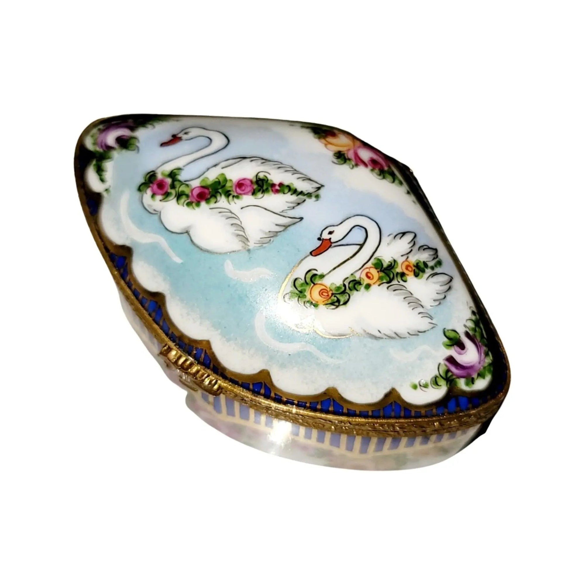 Swans and Roses Limoges Box Porcelain Limoges traditional special occasions bird wedding French Trinket Box