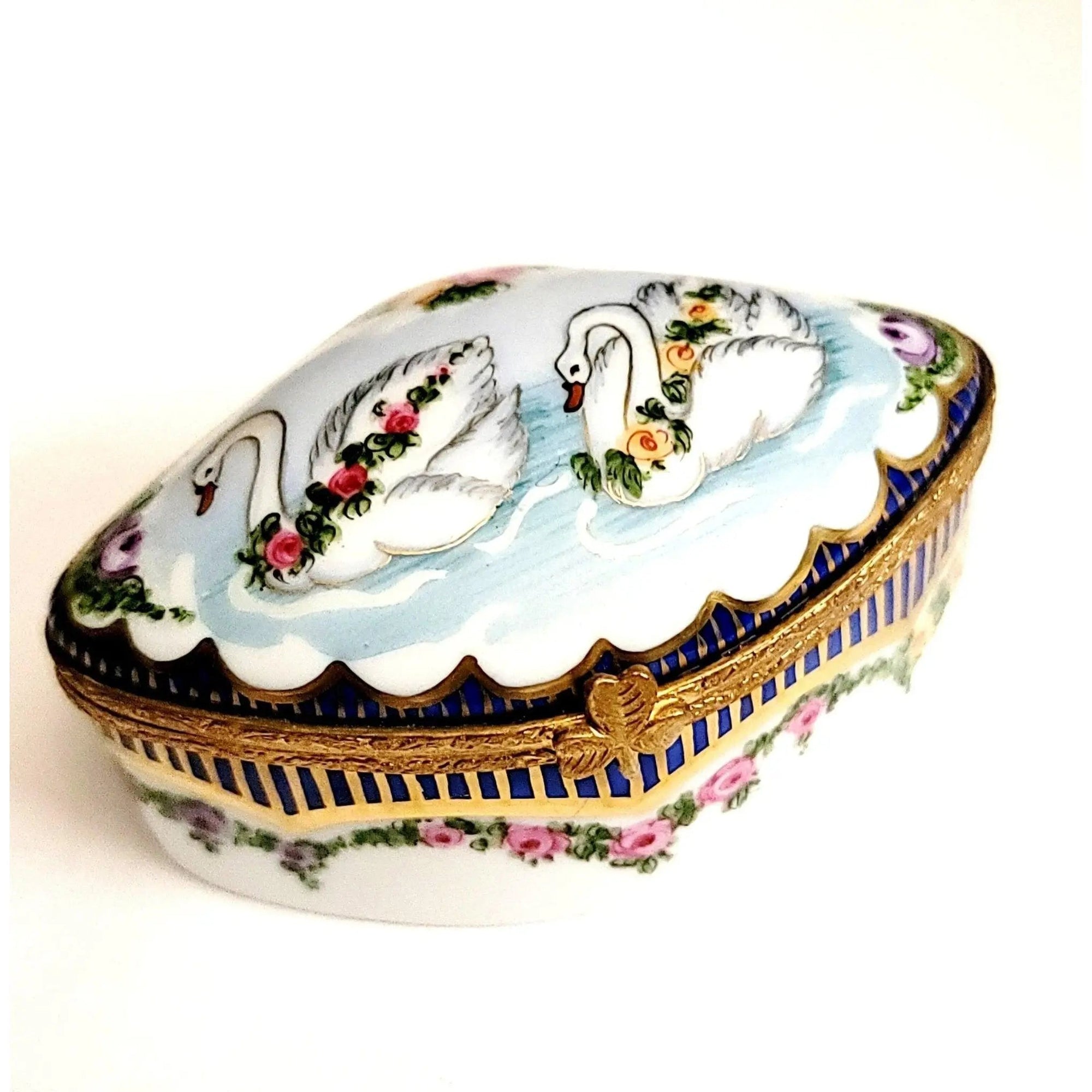 Swans and Roses Limoges Box Porcelain Limoges traditional special occasions bird wedding French Trinket Box