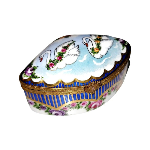 Swans and Roses Limoges Box Porcelain Limoges traditional special occasions bird wedding French Trinket Box