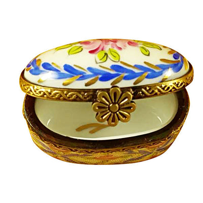 TINY BLUE OVAL Porcelain Limoges Traditional Antique French Trinket Box