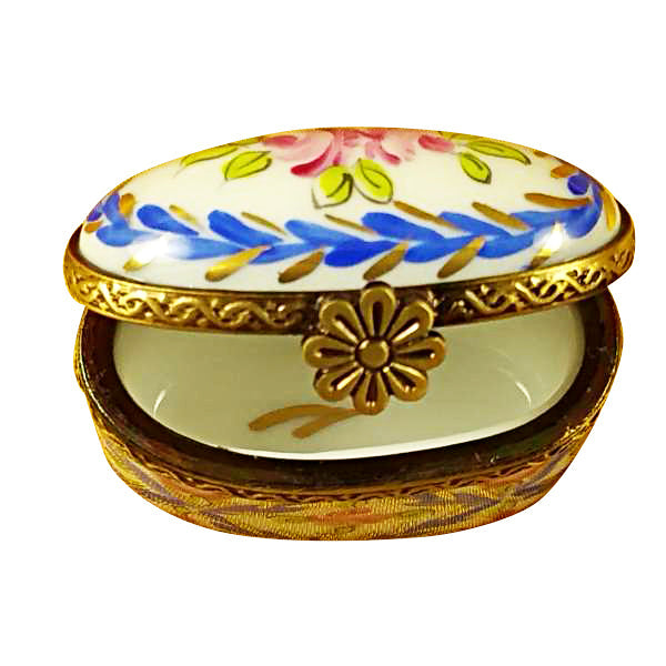 TINY BLUE OVAL Porcelain Limoges Traditional Antique French Trinket Box