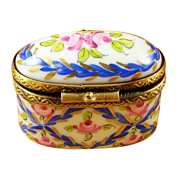 TINY BLUE OVAL Porcelain Limoges Traditional Antique French Trinket Box