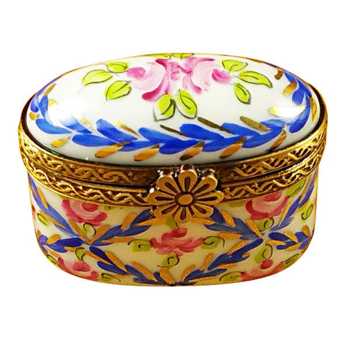 TINY BLUE OVAL Porcelain Limoges Traditional Antique French Trinket Box