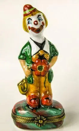 Tall Large Clown Porcelain Limoges Circus Clown French Trinket Box