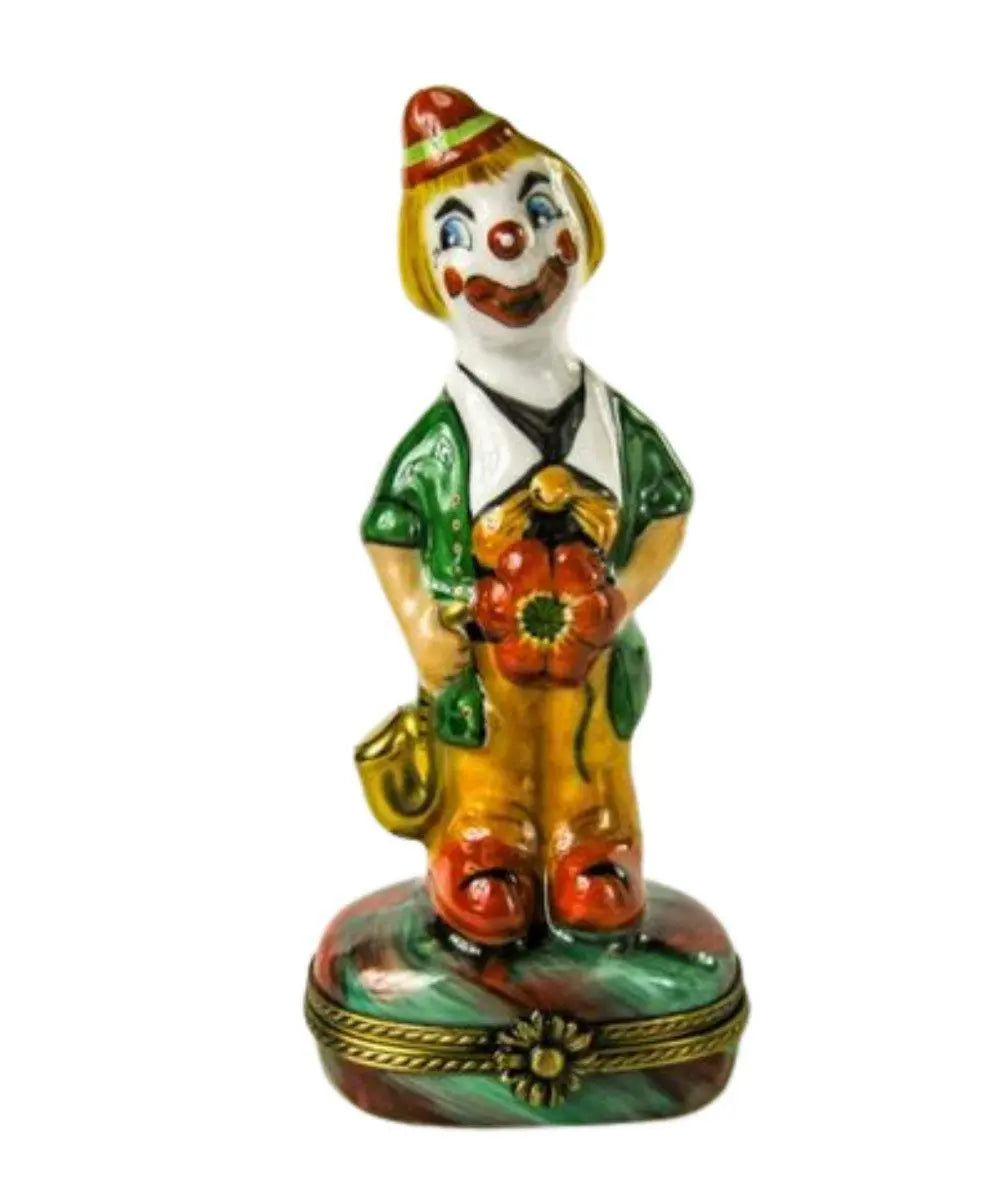 Tall Large Clown Porcelain Limoges Circus Clown French Trinket Box