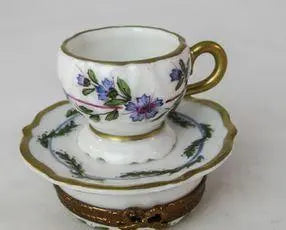 Tea Cup w Purple Flowers Porcelain Limoges China French Trinket Box