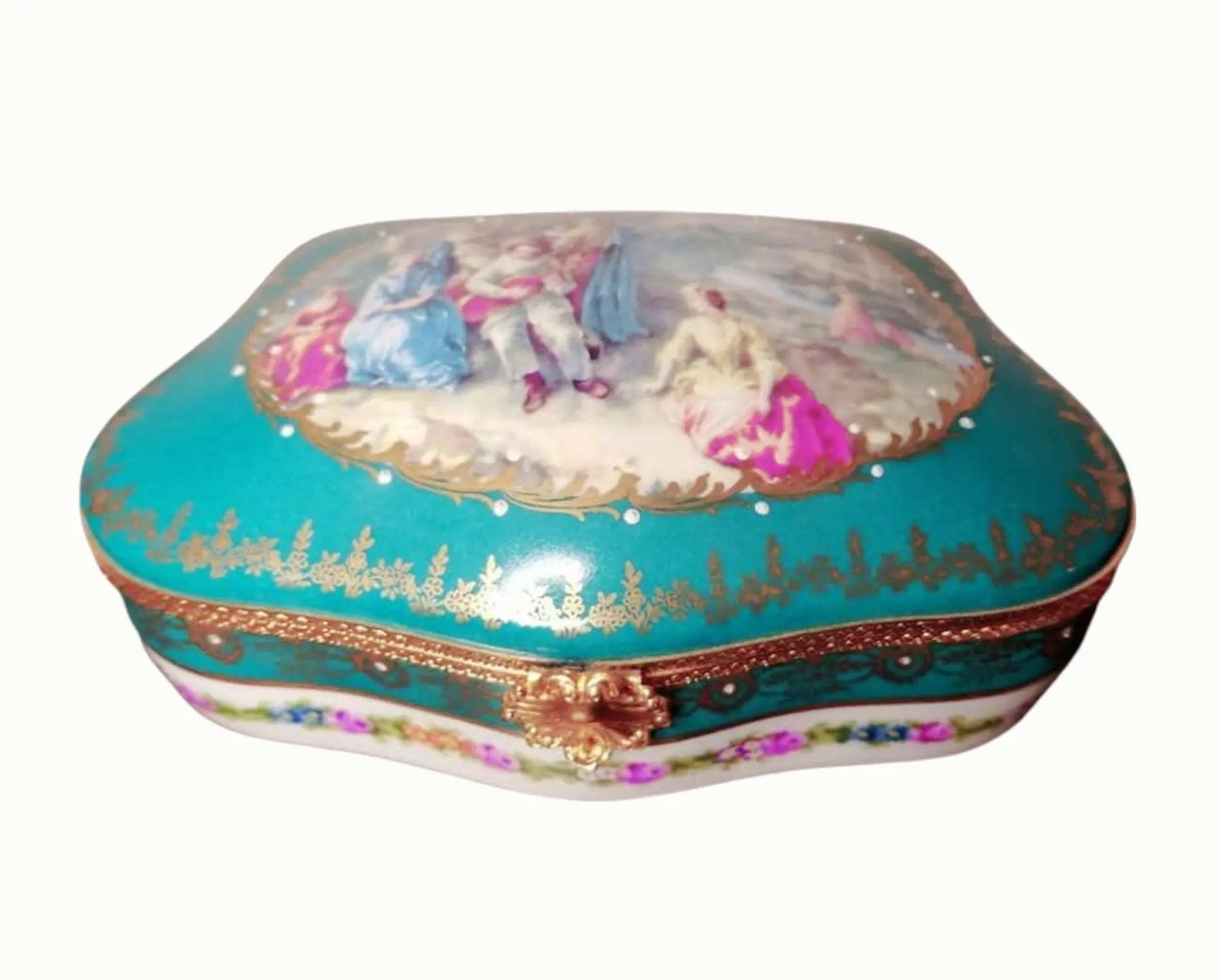 Teal Elegance Jewelry Box Porcelain Limoges jewelry traditional French Trinket Box