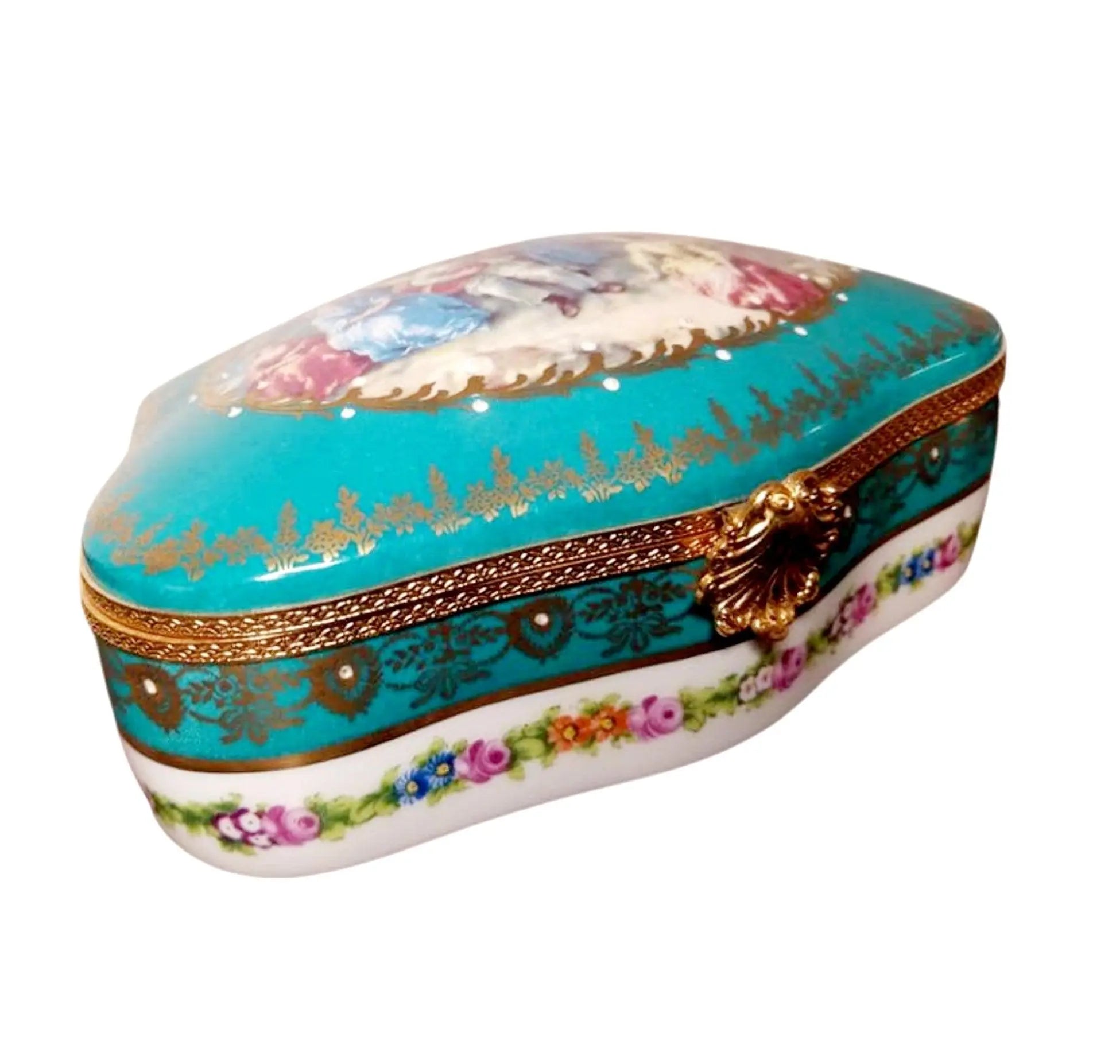 Teal Elegance Jewelry Box Porcelain Limoges jewelry traditional French Trinket Box