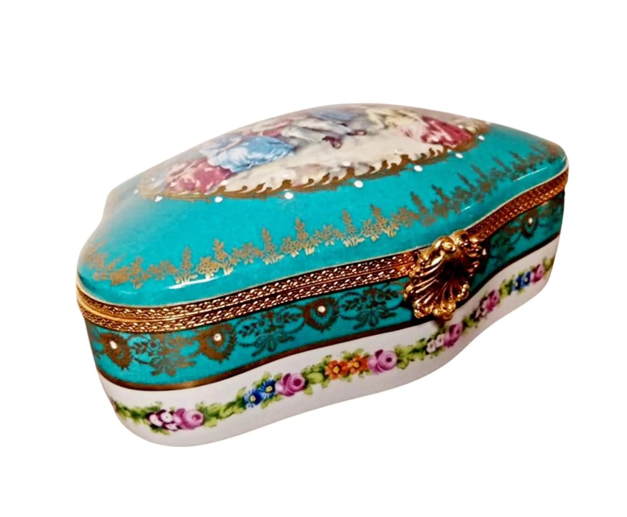 Teal Elegance Jewelry Box Porcelain Limoges jewelry traditional French Trinket Box
