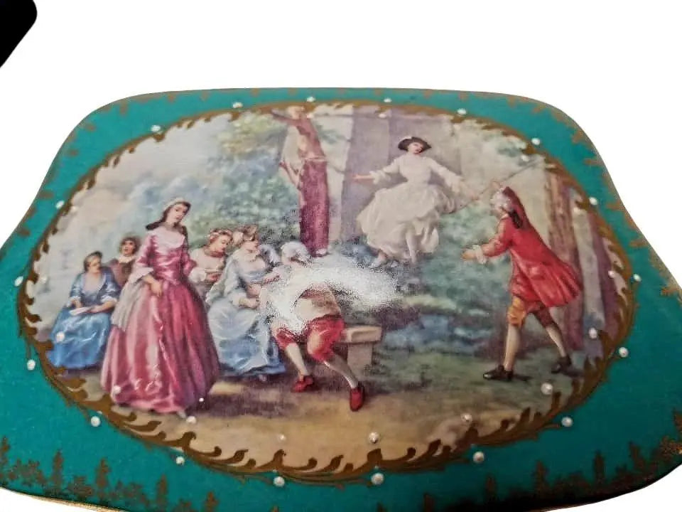 Teal Elegance Limoges Jewelry Box Porcelain Limoges jewelry traditional French Trinket Box