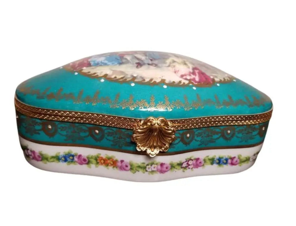 Teal Elegance Limoges Jewelry Box Porcelain Limoges jewelry traditional French Trinket Box