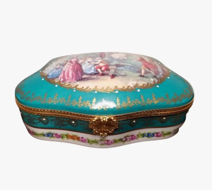 Teal Elegance Limoges Jewelry Box Porcelain Limoges jewelry traditional French Trinket Box