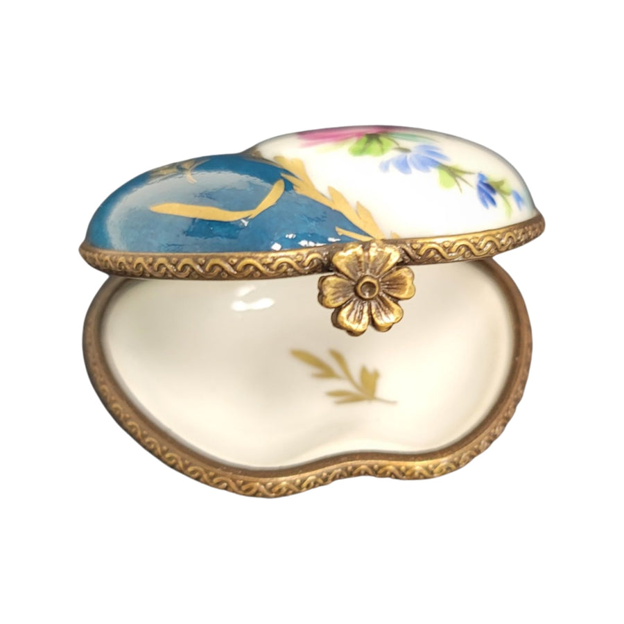 Teal Floral Heart Box Porcelain Limoges heart French Trinket Box