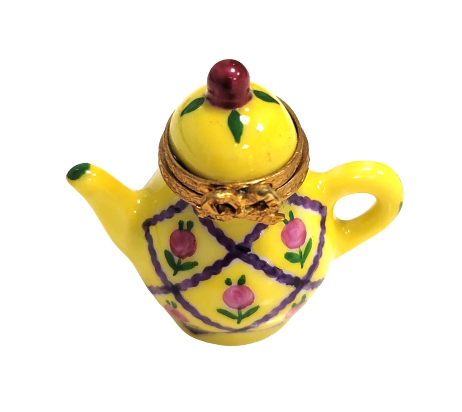 Elegant Yellow Limoges Teapot Porcelain Limoges China French Trinket Box