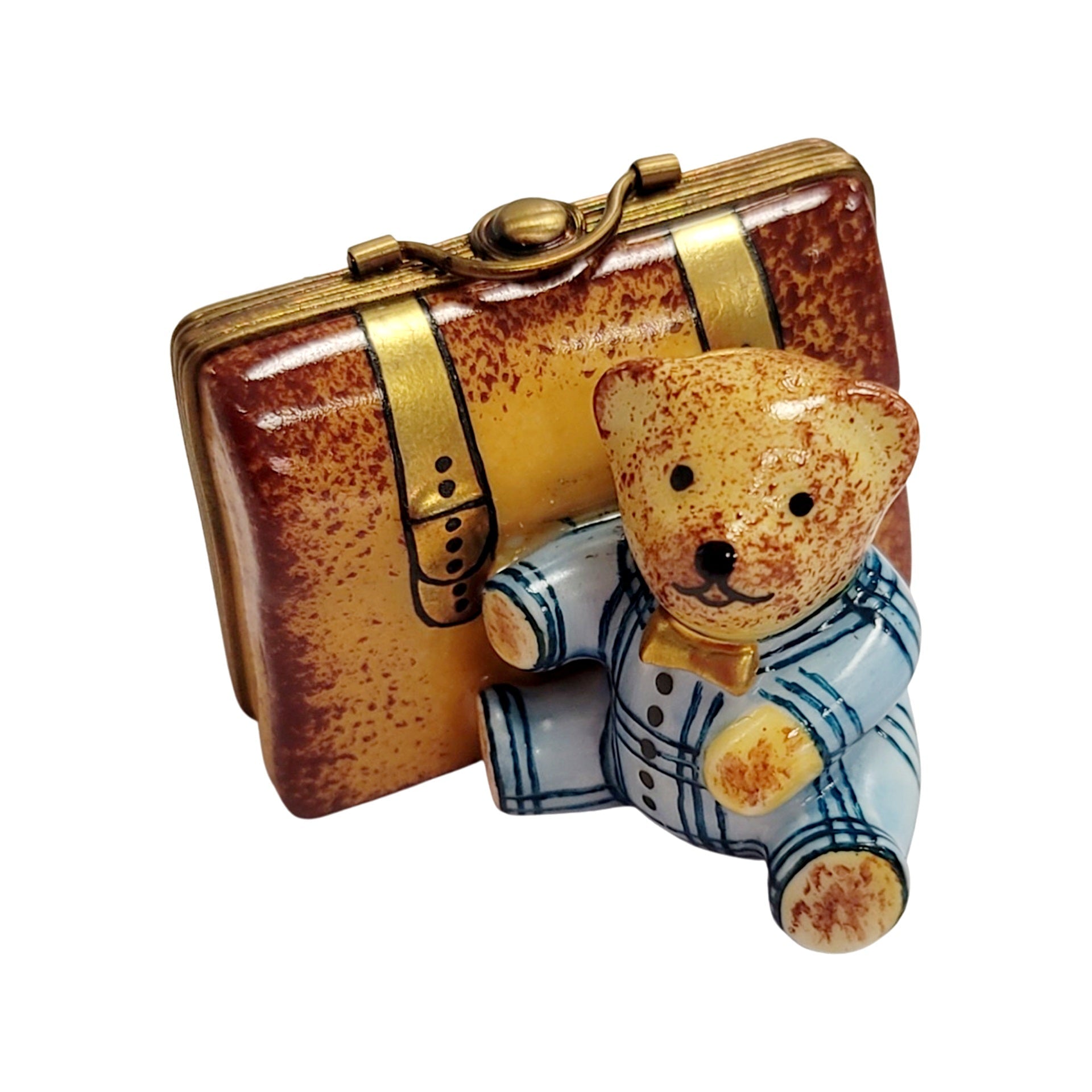Teddy Bear Adventure Box Porcelain Limoges Teddy French Trinket Box