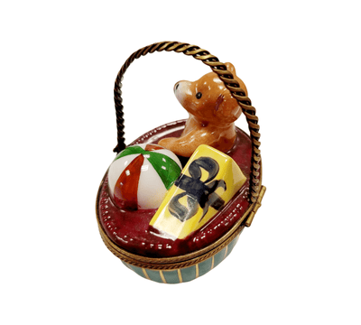 Teddy Bear Charm Basket Box Porcelain Limoges Teddy French Trinket Box