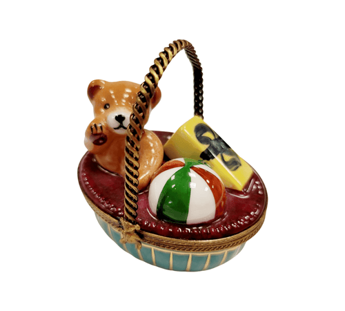 Teddy Bear Charm Basket Box Porcelain Limoges Teddy French Trinket Box