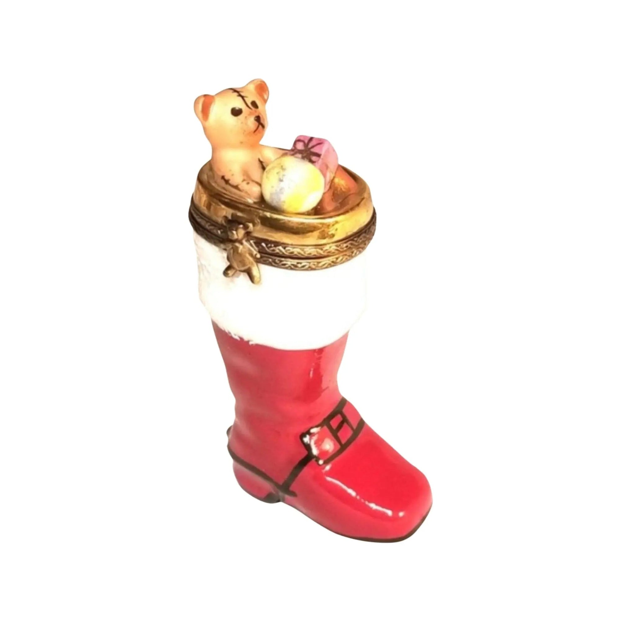 Teddy Bear Christmas Boot Stocking Porcelain Limoges xmas theme Teddy French Trinket Box