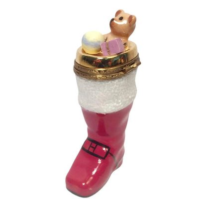 Teddy Bear Christmas Boot Stocking Porcelain Limoges xmas theme Teddy French Trinket Box