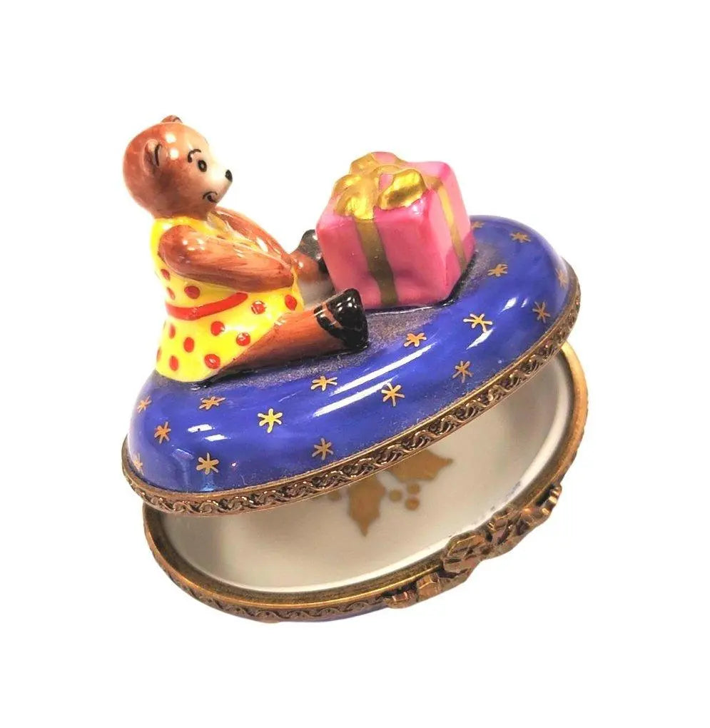 Teddy Bear Christmas Gift Figurine Porcelain Limoges teddy xmas French Trinket Box